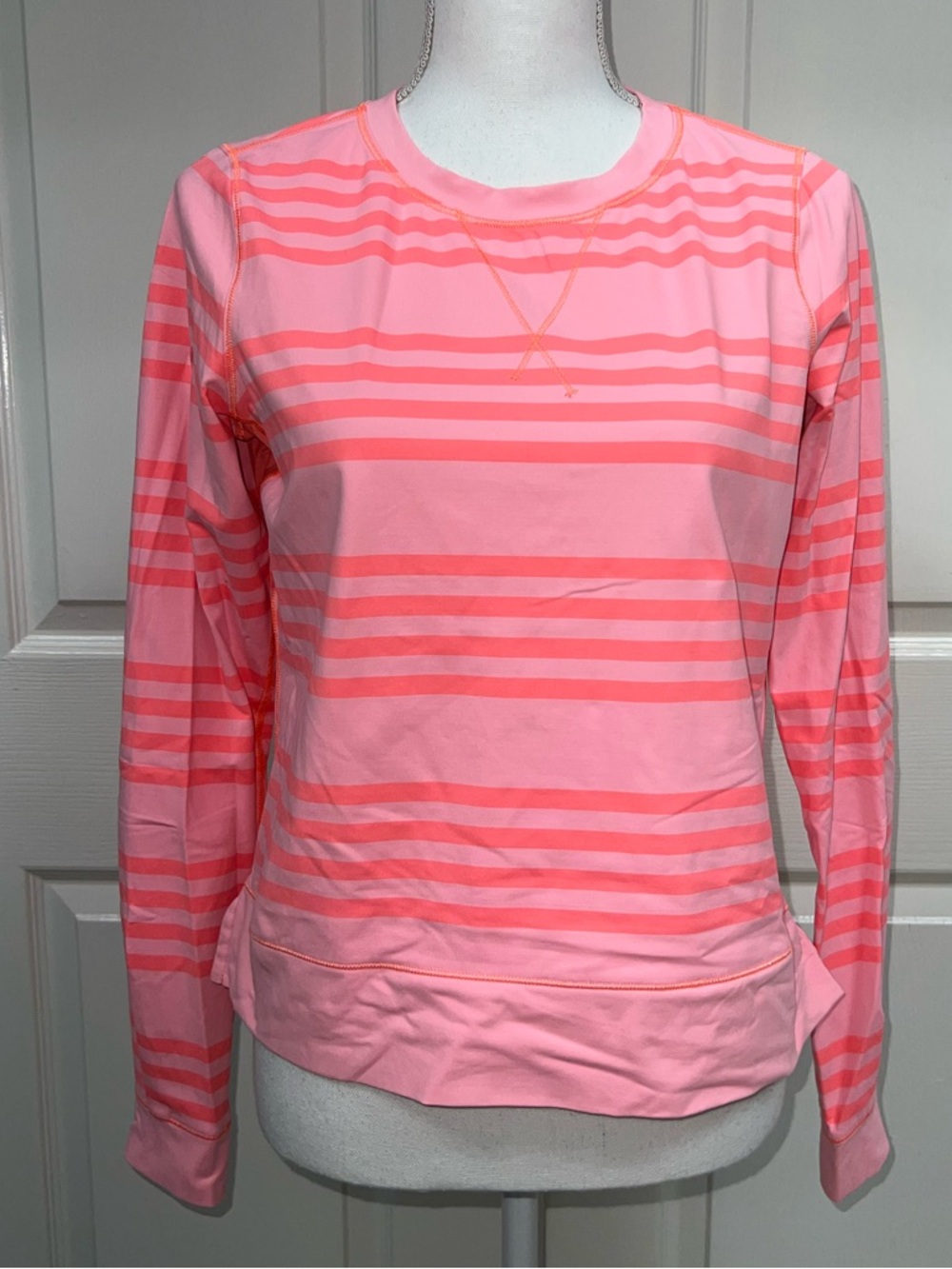 Lululemon Run: Warm Up Crew in Ocean Stripe Bleached Coral / Pop Orange Size 6
